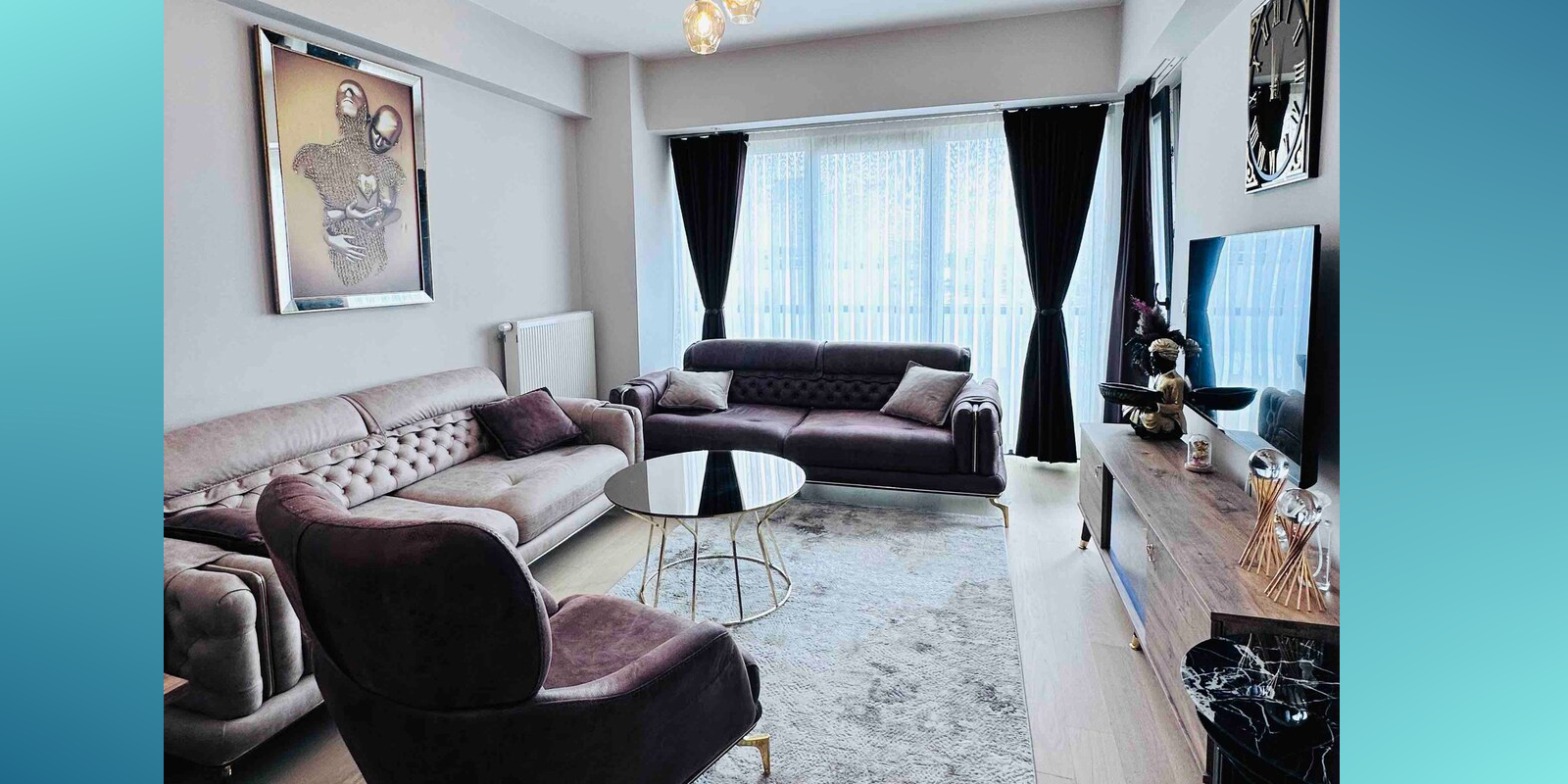 Furnished, modern residential two bedroom Istanbul apartment for rent in new residential complex in Bagcilar, Istanbul.