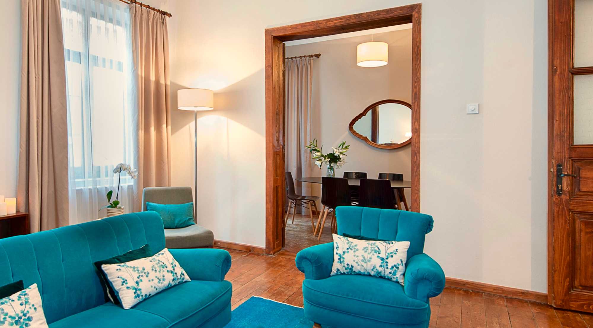 Newly renovated and furnished three bedroom design apartment for residential rent in Galata, Beyoglu, Istanbul.