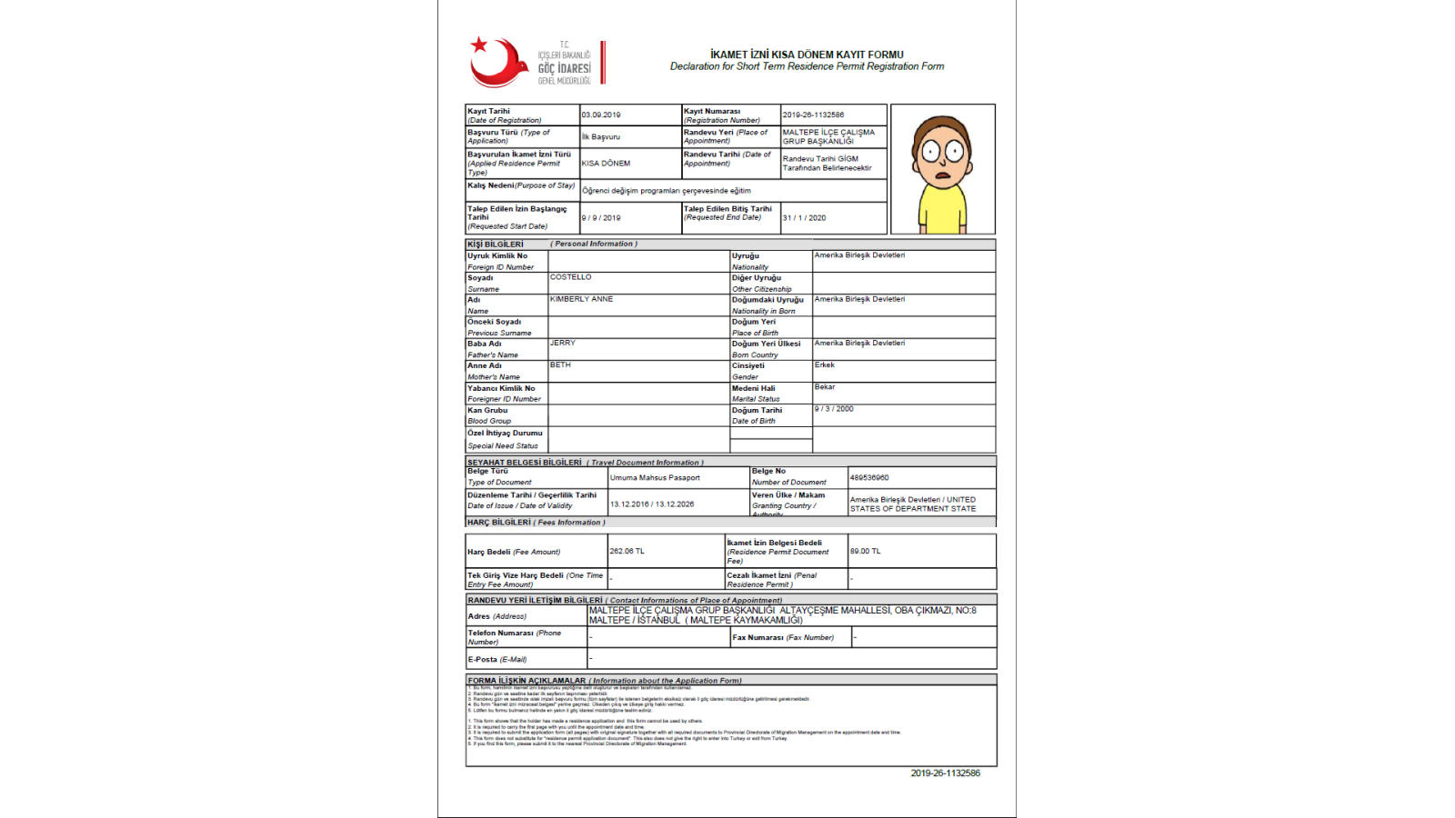 Applying for Turkish Residence Permit - Application form